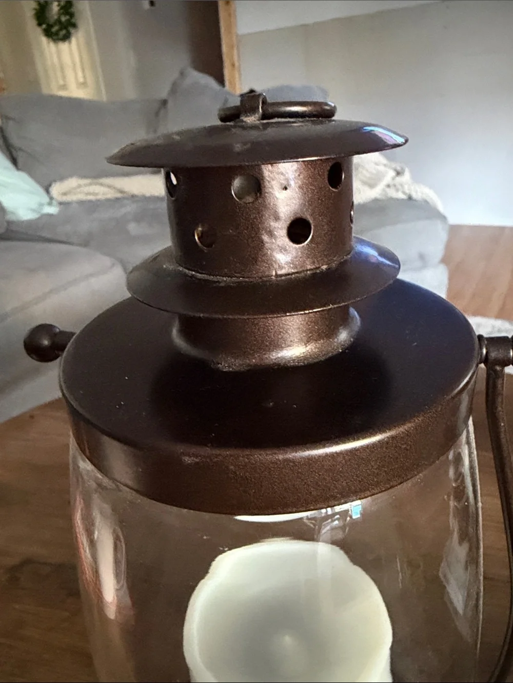 Bronze Glass Lantern with Flameless Candle - Home Accents